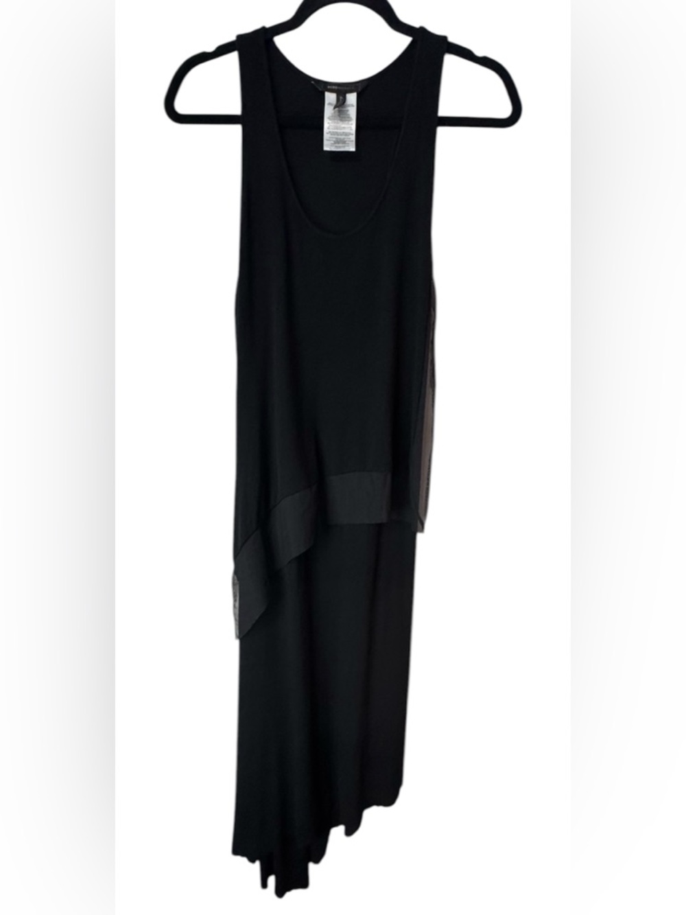 BCBG Max Azria Black Asymmetrical Layered Racerback Midi Dress Size L - Picture 3 of 12